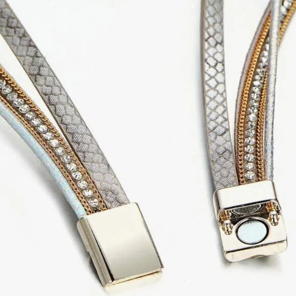 Leather Wrap Bracelets Multi-Layer Crystal Beads Cuff Bracelet Jewelry - AGATE - Picture 5 of 7